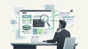 Consultant analysant la structure d’un site web pour améliorer sa visibilité dans les moteurs IA